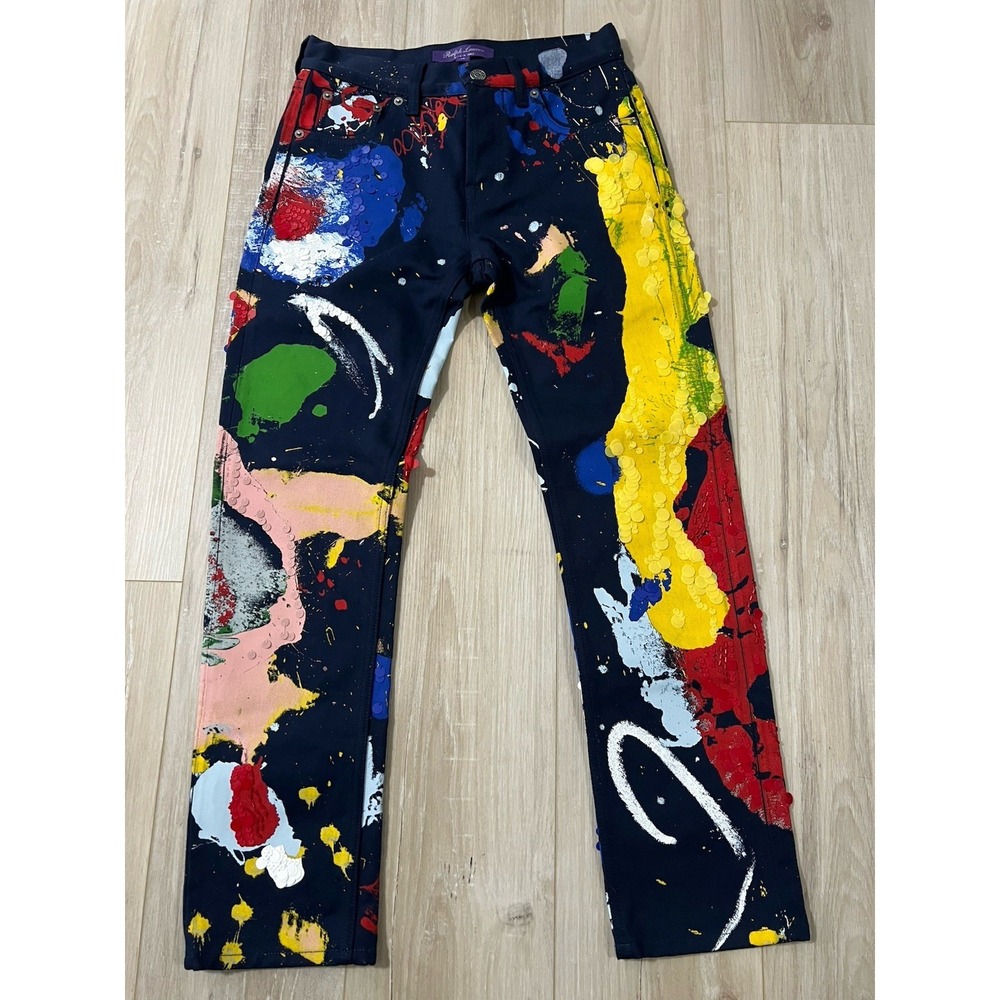 RALPH LAUREN PURPLE LABEL Embellished Paint Stroke 750 Straight Ankle Jean Sz 26